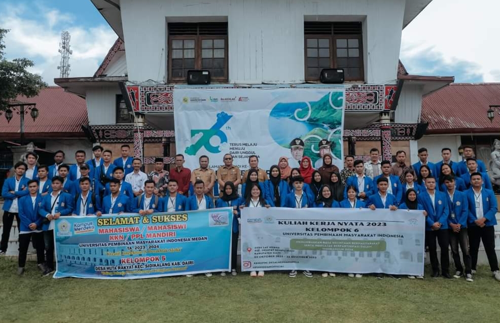 Pelepasan 122 mahasiswa Universitas Pembinaan Masyarakat Indonesia (UPMI) Medan untuk mengikuti kuliah kerja nyata (KKN) di Kabupaten Dairi.(foto/ist)