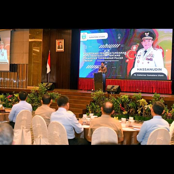 (Pj) Gubernur Sumut Hassanudin, saat membuka Rakor Kerja Sama UPTD Bapenda di Hotel Grand Mercure, Medan, Kamis (9/11/2023). (foto/ist)