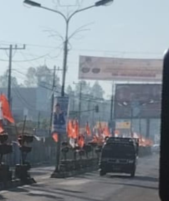 APK dan bendera partai di sepanjang Jalan SM Raja Sidikalang.(foto/ist)