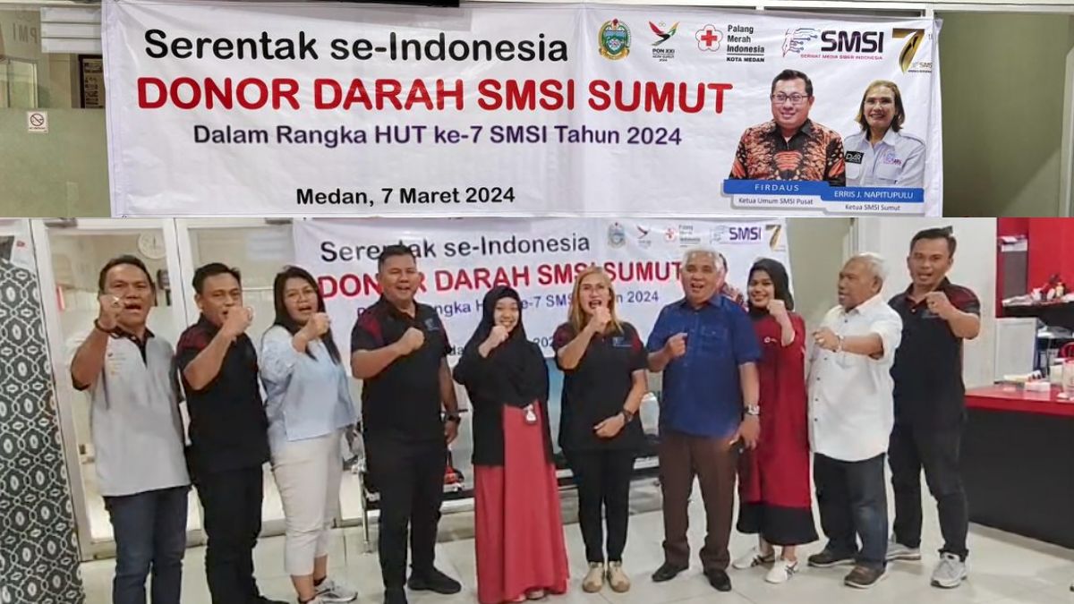 Kegiatan donor darah di HUT Serikat Media Siber Indonesia (SMSI) ke-7.(foto/ist)
