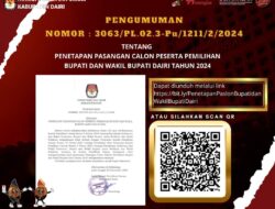 Pengumuman tentang Penetapan Pasangan Calon Peserta Pemilihan Bupati dan Wakil Bupati Dairi tahun 2024