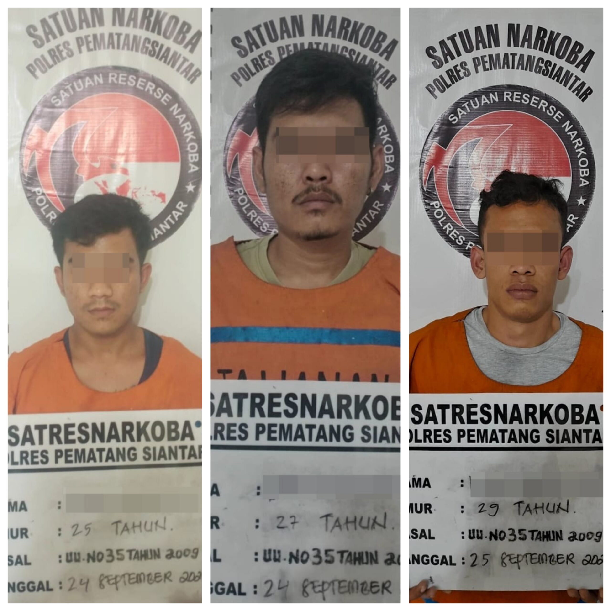 Tiga residivis narkotika diamankan Polres Pematang Siantar.(Foto/Hegi)