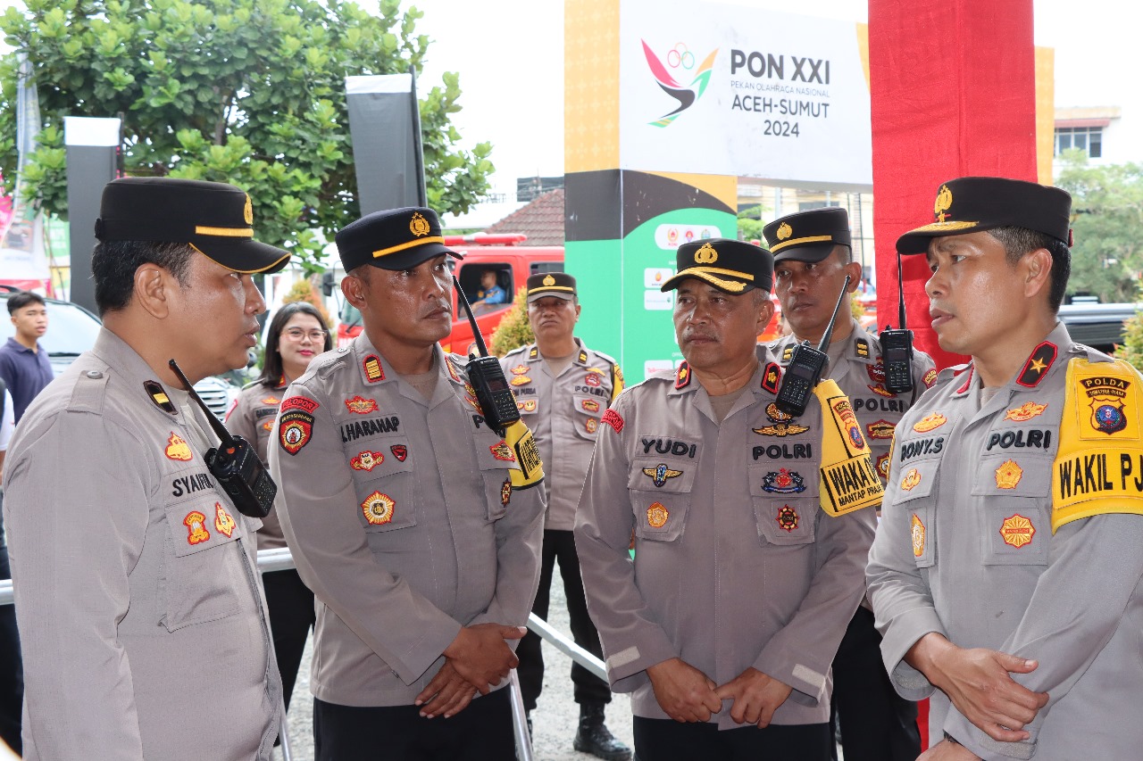 Wakapolda Sumatera Utara Brigen Pol Ronny Samtana tinjau venue Cabor Tinju PON XXI Aceh - Sumut Tahun 2024 Kota Pematangsiantar.(Foto/Hegi)
