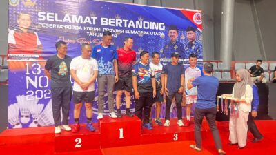 Tim Bulu Tangkis Korpri Dairi Menangkan Dua Kategori Lomba dalam Porda Korpri Sumut. (foto/ist)