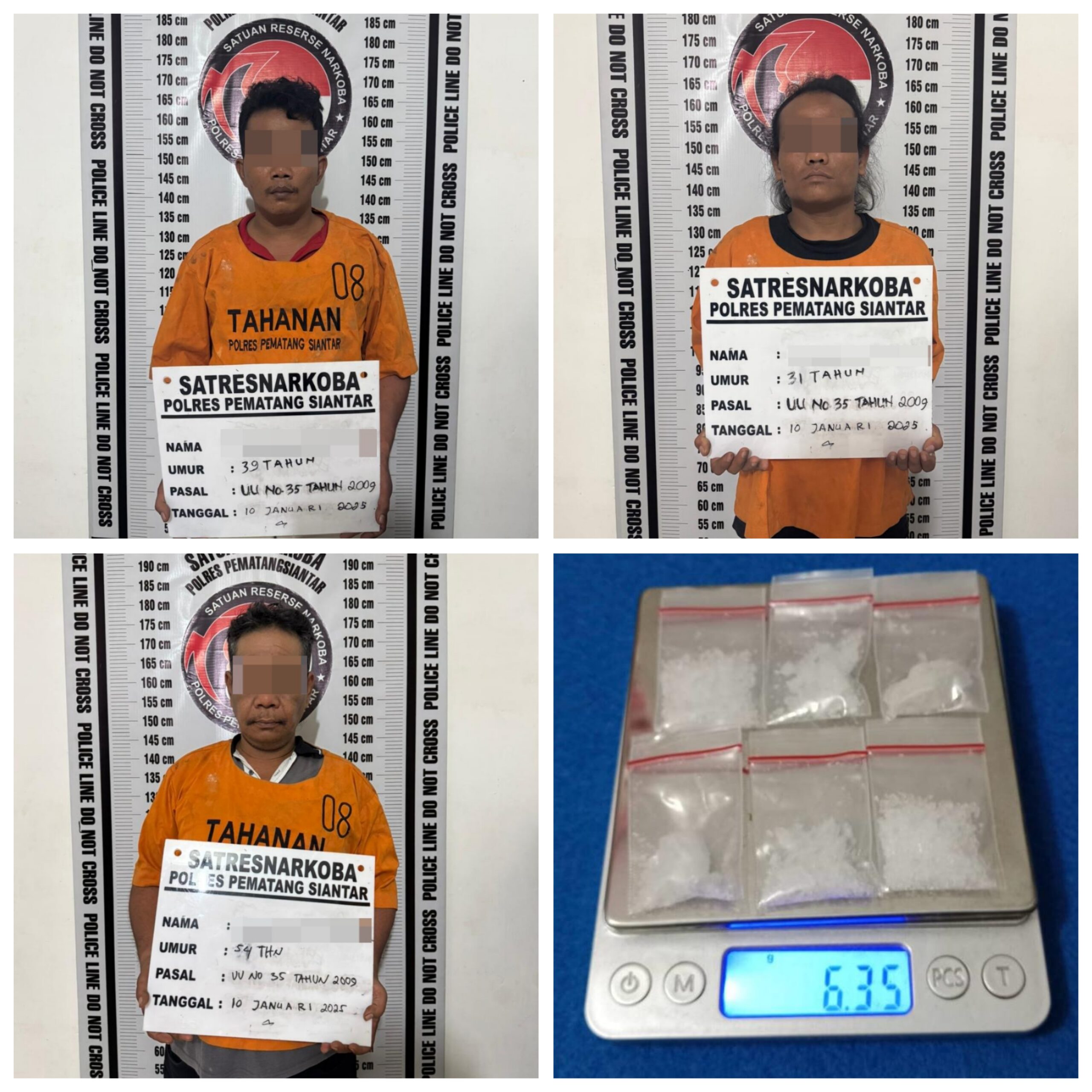 Polisi amankan 3 pria atas kepemilikan narkotika jenis sabu berikut barang bukti.(Foto/Hegi)