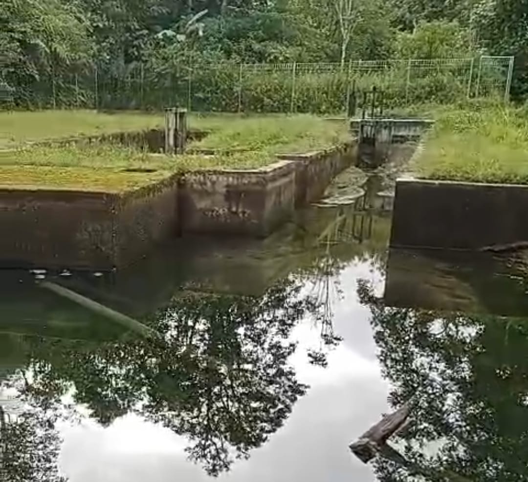 Ket foto: Kondisi Debit air di penampungan Lae Cimberah Sitinjo mengalami penurunan drastis. (ist)